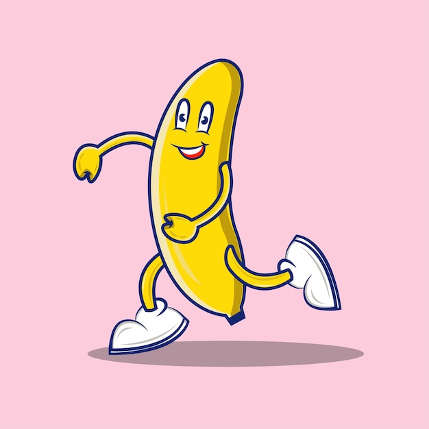Schattige banaan rent terwijl hij lacht met zijn schattige schoenen