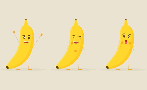 Schattige bananen met verschillende emoties geïsoleerd op een witte achtergrond