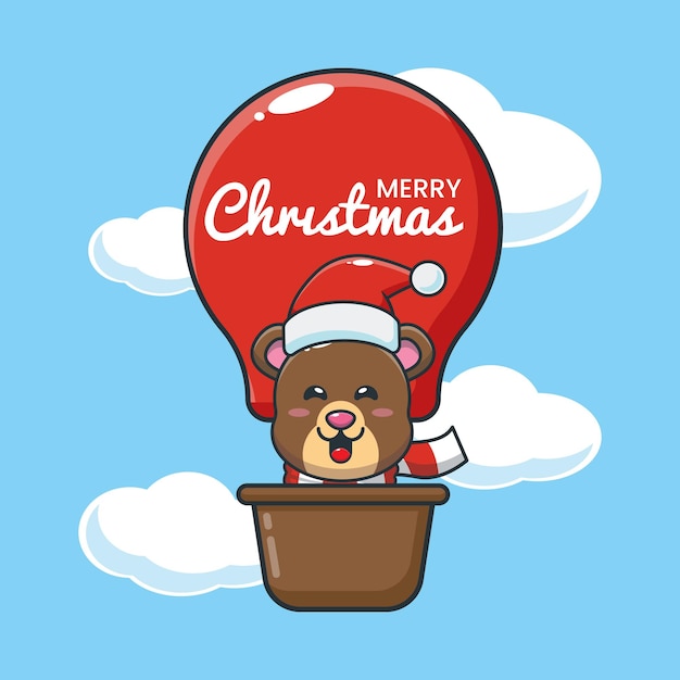 Schattige beer in luchtballon leuke kerst cartoon afbeelding