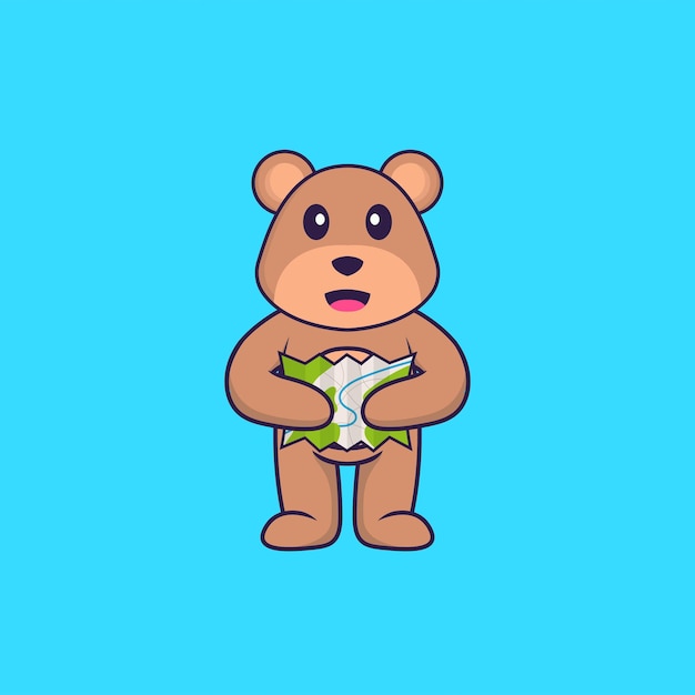 Schattige beer met een kaart Dierlijk cartoon concept geïsoleerd
