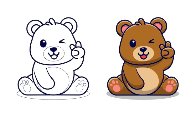Schattige beer met twee vingers cartoon kleurplaten voor kinderen