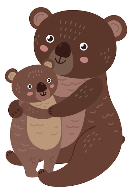 Vector schattige beer moeder knuffelen met baby bosdieren