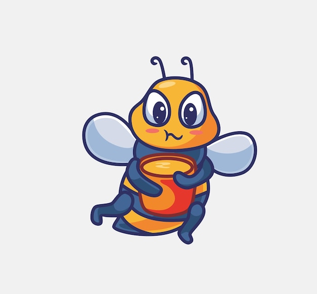 Schattige bij met een emmer vol honing geïsoleerde cartoon dierlijke natuur illustratie vlakke stijl geschikt voor sticker pictogram ontwerp premium logo vector mascotte karakter