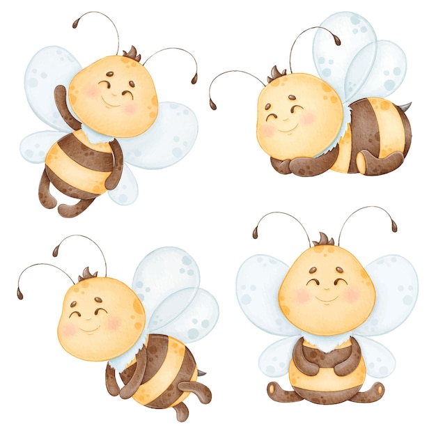 Schattige bijen clipart set