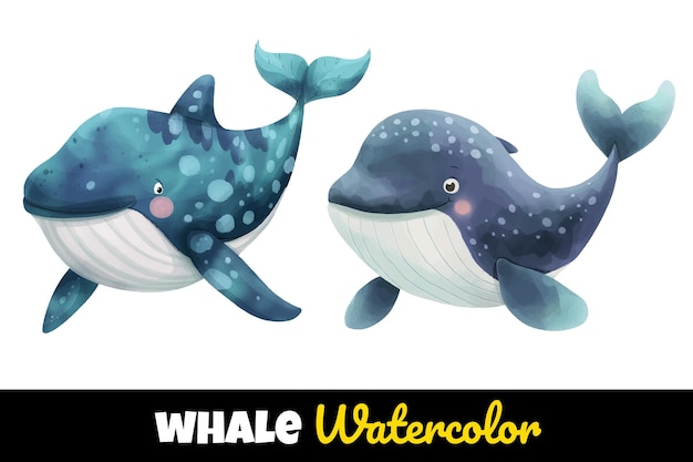 schattige blauwe walvis waterverf illustratie