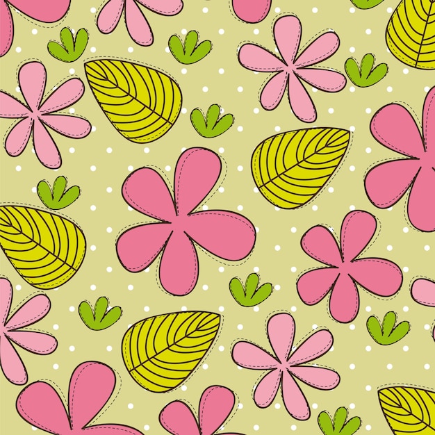 schattige bloemen en bladeren achtergrond vectorillustratie