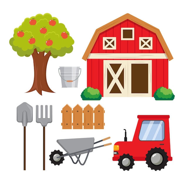 Vector schattige boerderij element collectie clipart