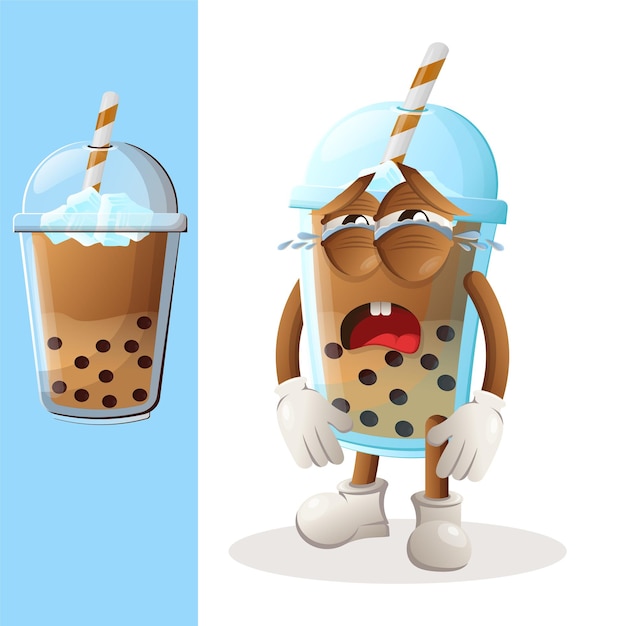 Vector schattige bubble tea-mascotte huilt