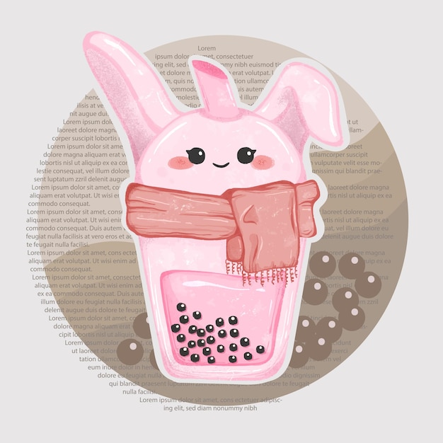 Vector schattige bunny boba milktea draagt sjaal voor winter thema aquarel clipart illustratie