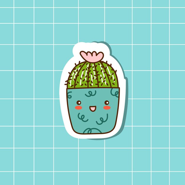 Schattige cactus in een pot getekend met de hand tekenen Mexicaanse cactus sticker Vector doodle illustratie