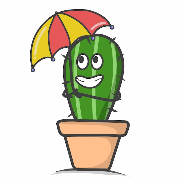 Schattige cactus paraplu karakter ontwerp vector sjabloon illustratie