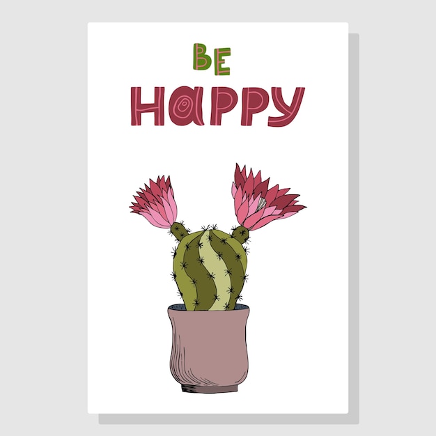 Schattige cactus vectorillustratie van ansichtkaart met belettering inspiratie van mexicaanse vetplanten