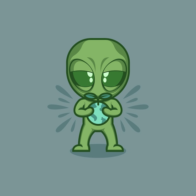 schattige cartoon alien met aarde