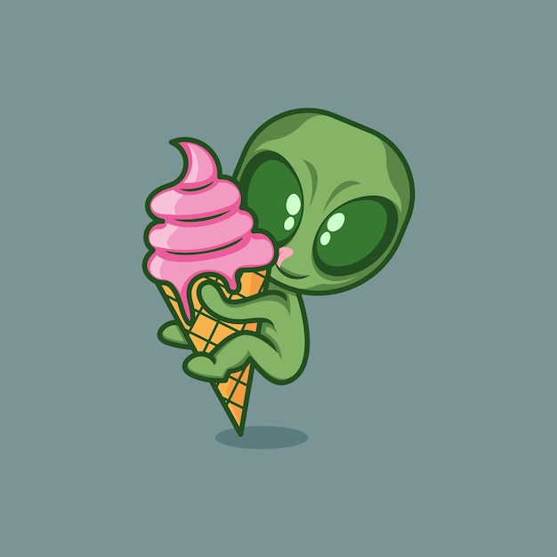 schattige cartoon alien met ijs