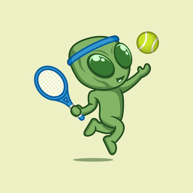 Schattige cartoon alien tennissen