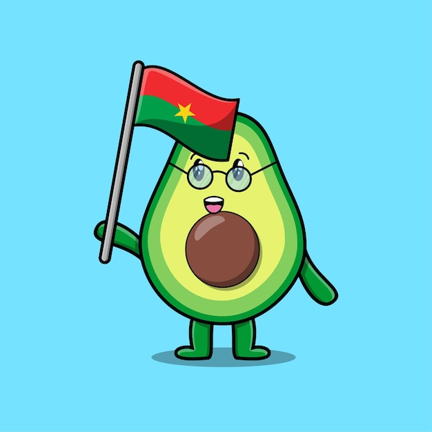 Schattige cartoon Avocado mascotte karakter met burkina faso vlag in modern design