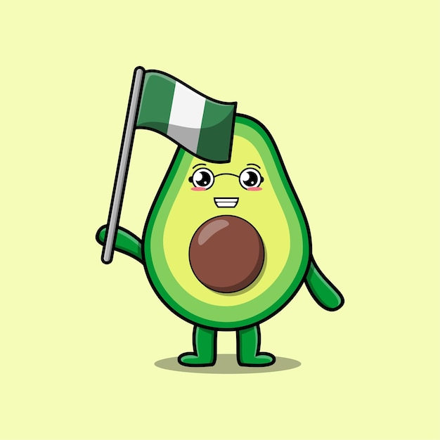 Schattige cartoon avocado mascotte karakter met nigeriaanse vlag in modern design