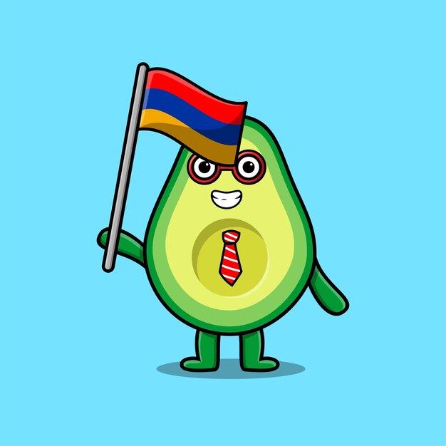 Schattige cartoon Avocado mascotte karakter met vlag van Armenië land in modern design