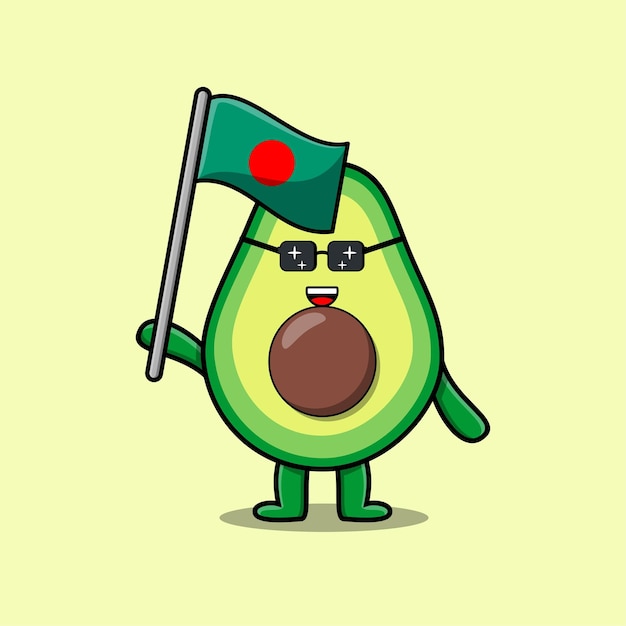 Schattige cartoon Avocado mascotte karakter met vlag van Bangladesh land in modern design