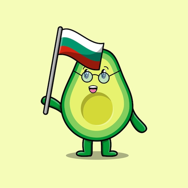 Schattige cartoon Avocado mascotte karakter met vlag van Bulgarije land in modern design