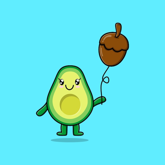 Schattige cartoon avocado zwevend met eikel ballon cartoon vectorillustratie