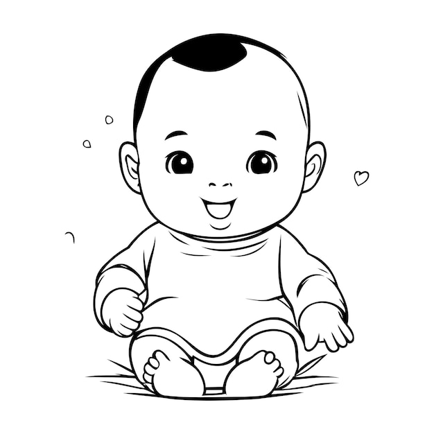 Vector schattige cartoon babyjongen zitten en glimlachen vectorillustratie geïsoleerd op een witte achtergrond