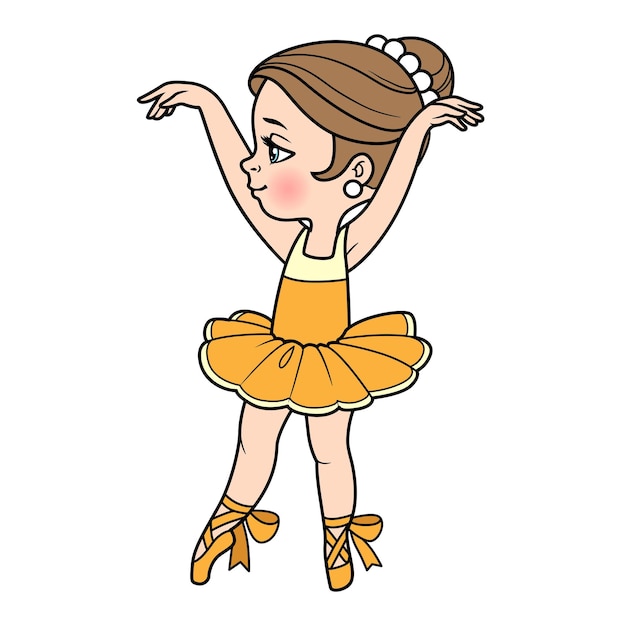 Schattige cartoon ballerina meisje in tutu handen omhoog kleurvariatie voor kleurplaat geïsoleerd op een witte achtergrond