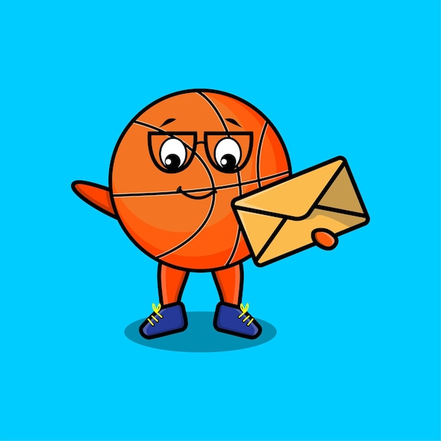 Schattige cartoon basketbal bedrijf envelop met cartoon vector illustratie stijl