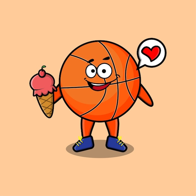 Schattige Cartoon basketbal karakter met ijsje