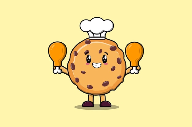 Schattige cartoon Biscuits chef-kok karakter met twee kippendijen in platte cartoon stijl illustratie