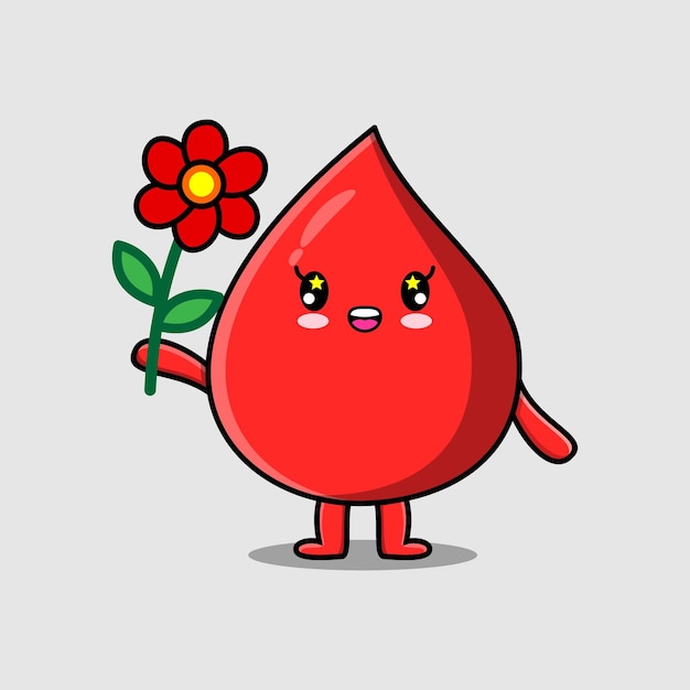 Schattige cartoon bloeddruppel karakter met rode bloem in concept platte cartoon stijl