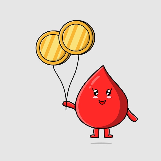 Schattige cartoon bloeddruppel zakenman zwevend met gouden munt ballon cartoon vectorillustratie