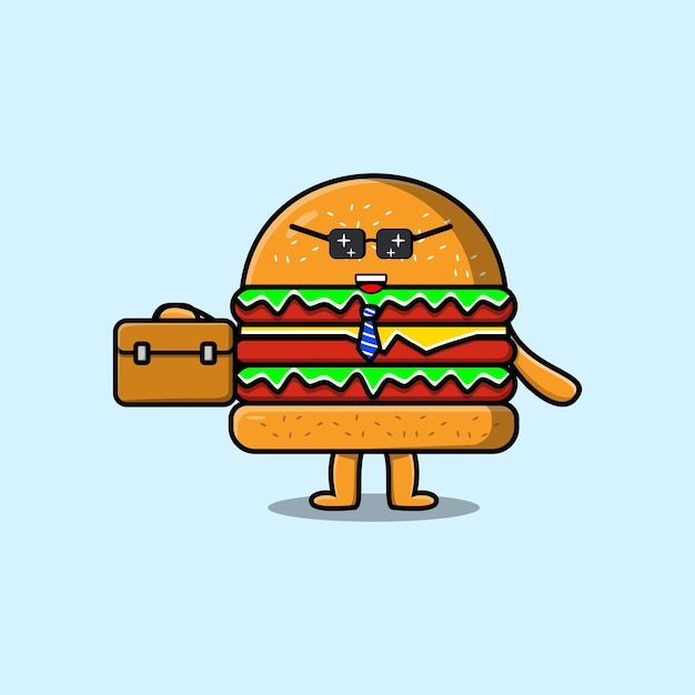 Vector schattige cartoon burger zakenman karakter met koffer illustratie