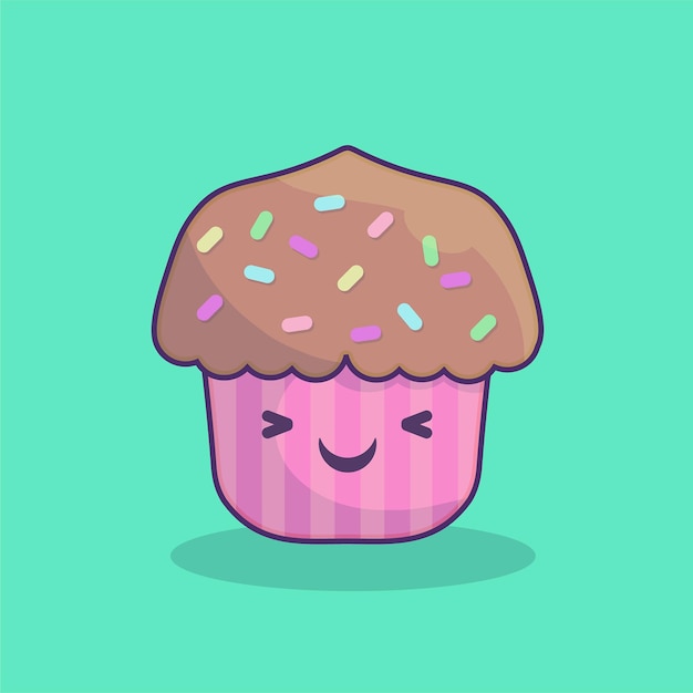 Schattige cartoon cupcake met gekleurde gegranuleerde vector tekenen illustratie