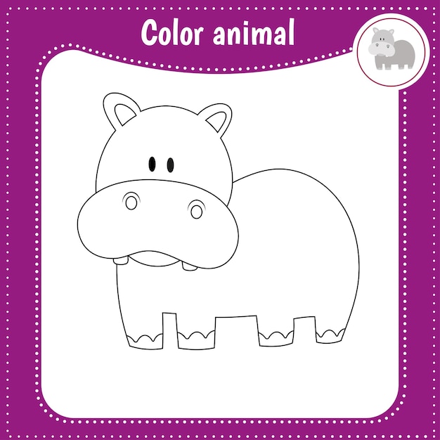 Schattige cartoon dieren kleurplaat voor kinderen Educatief spel voor kinderen Vector illustratie Kleur nijlpaard