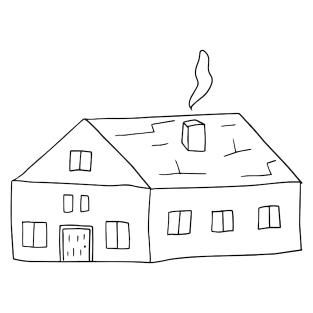 Schattige cartoon doodle huis, gebouw geïsoleerd op een witte achtergrond.