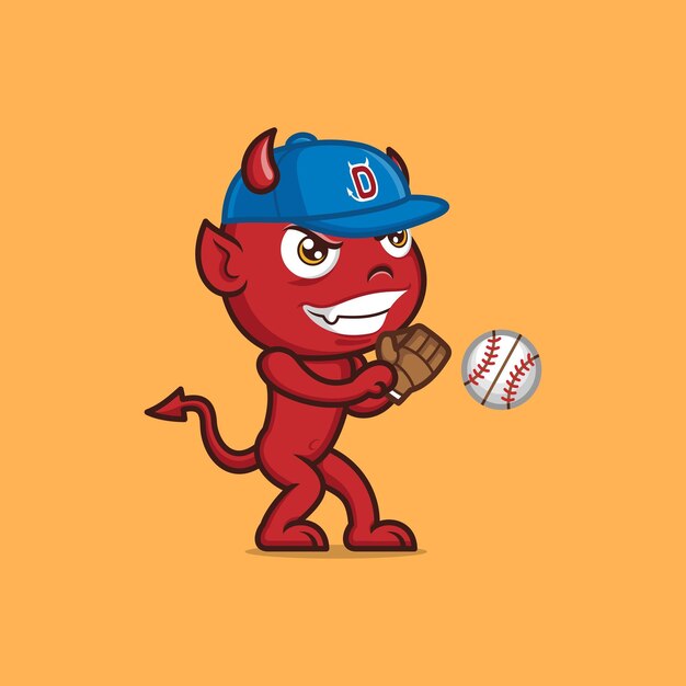 schattige cartoon duivel die honkbal speelt