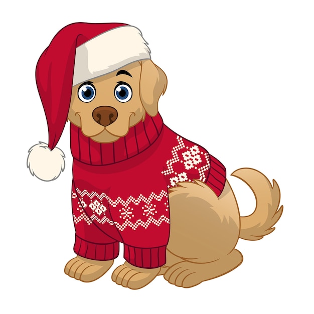 Schattige Cartoon Golden Retriever die een lelijke kersttrui draagt