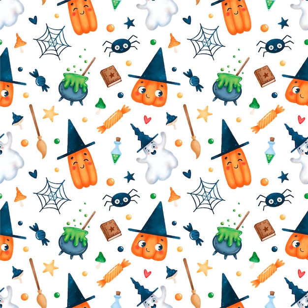 Schattige cartoon halloween magische naadloze patroon