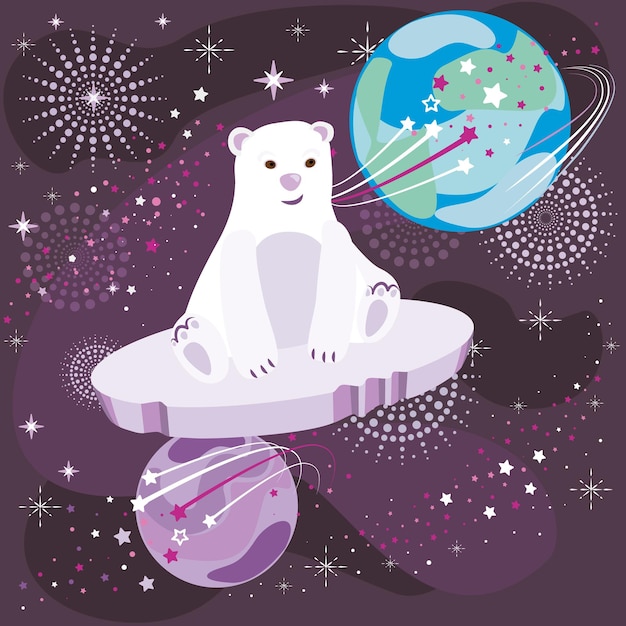 Schattige cartoon ijsbeer Space Vector illustratie