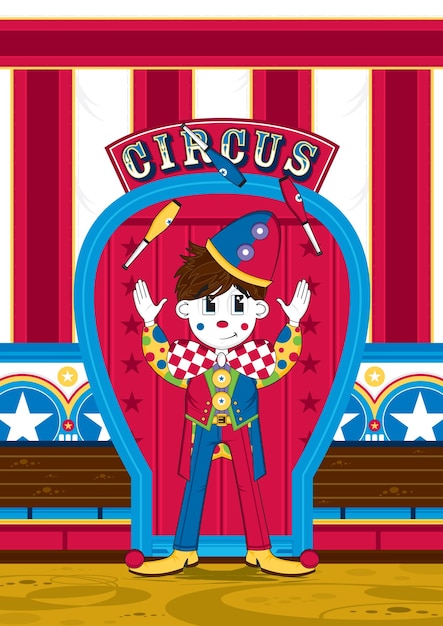 Schattige Cartoon Jongleren Big Top Circus Clown Karakter