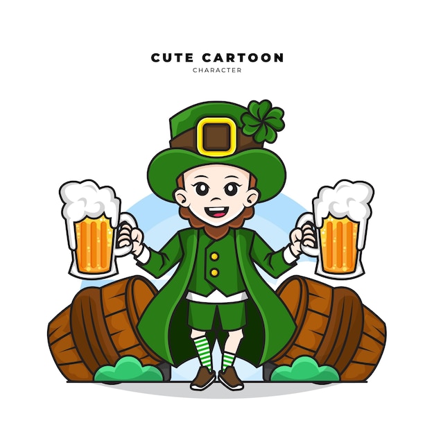 Schattige cartoon karakter van kabouter st patricks dag concept bier in een glas te houden