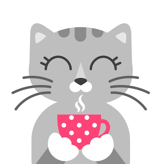Schattige cartoon kat met kopje thee