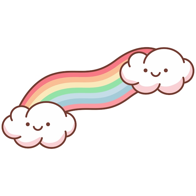 Schattige cartoon kawaii wolk met regenboog. vector illustratie geïsoleerd op een witte ruimte.