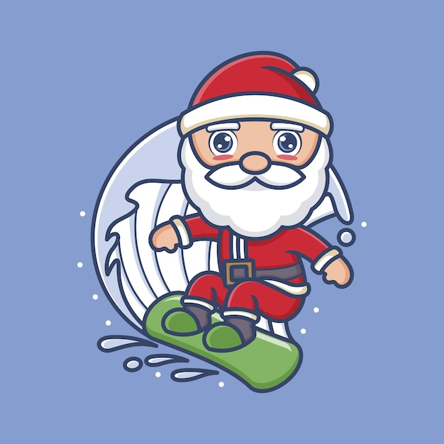 Schattige cartoon kerstman die snowboard speelt
