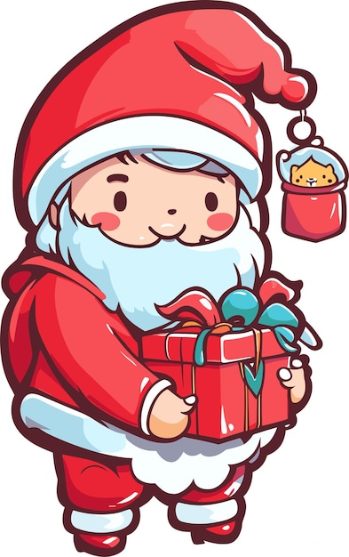 Vector schattige cartoon kerstman komt op eerste kerstdag met geschenken vectorillustratie
