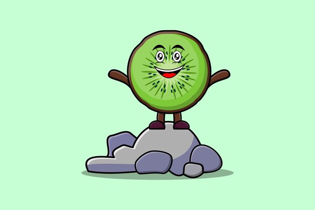 Schattige cartoon Kiwi fruit karakter staande in steen vector illustratie cartoon stijl