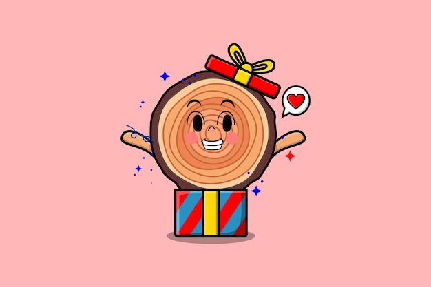 Schattige cartoon Lychee karakter met geschenkdoos in vector pictogram illustratie