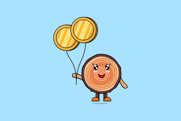 Schattige cartoon Lychee zakenman zwevend met gouden munt ballon cartoon vectorillustratie