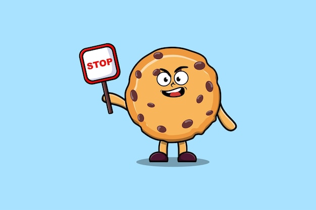 Schattige Cartoon mascotte illustratie Koekjes met stopbord bord vector tekening